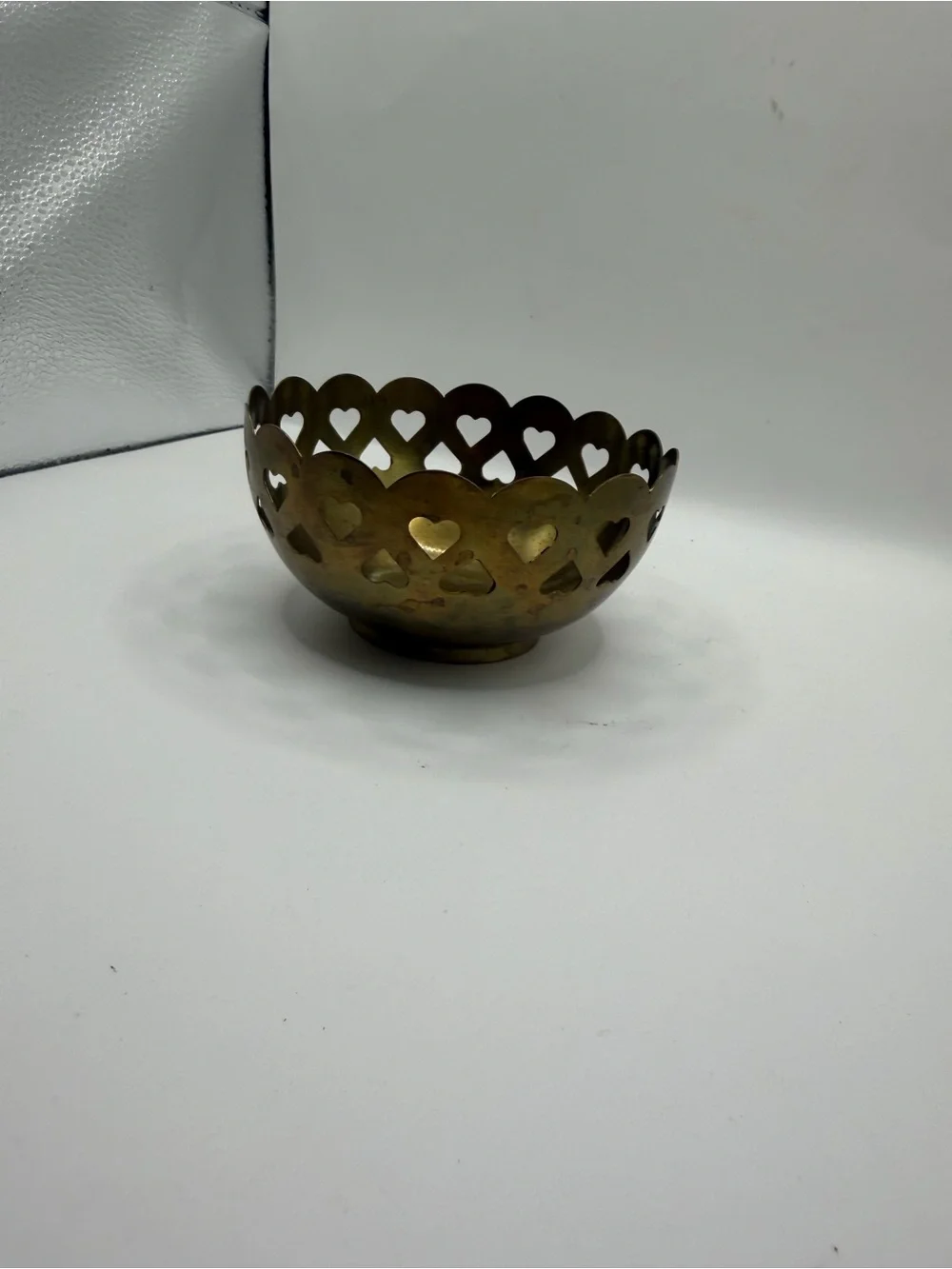 Vintage Brass Heart Cutout Scalloped Bowl Trinket Catchall Cottagecore
